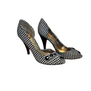 Unlisted by Kenneth Cole Women's Sz 7 Houndstooth Gigham Textile High Heel Shoes
